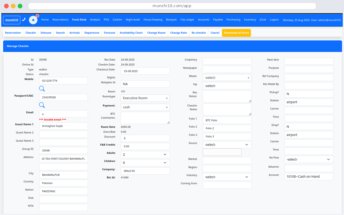 Munshi10 front-office dashboard