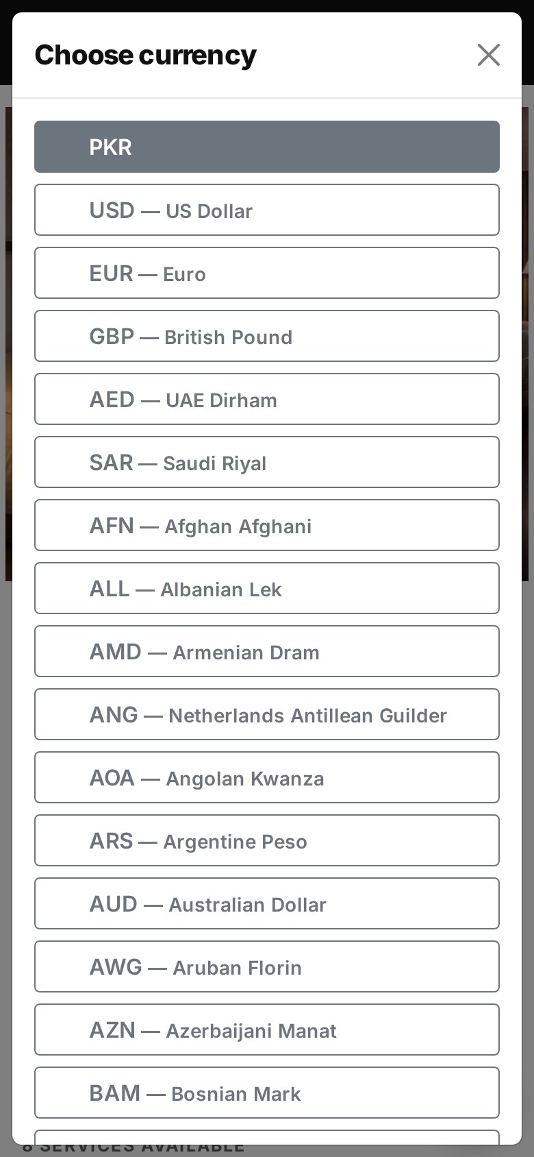 Display currency picker