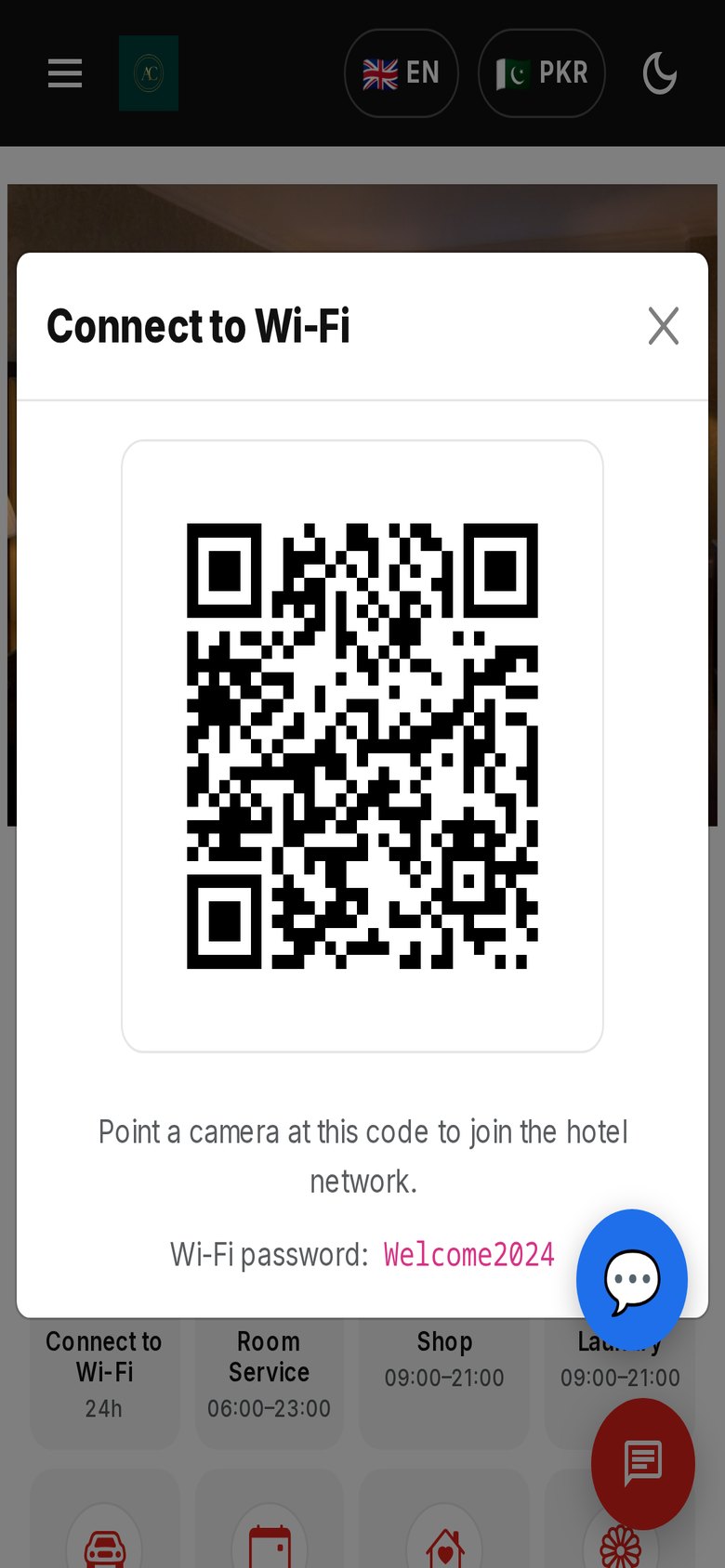 Wi-Fi QR code in the guest app
